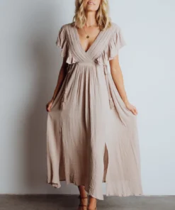 BB Custom Jennifer Deep V Maxi Dress | Sand 27 BB Custom Jennifer Deep V Maxi Dress | Sand
