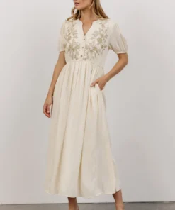 POL Dresses Maven Embroidered Midi Dress | Vintage Cream