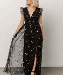 Soi Dresses Nova Shimmer Maxi Dress | Black + Gold