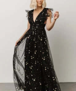 Soi Dresses Nova Shimmer Maxi Dress | Black + Gold