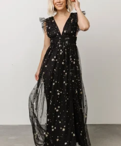 Soi Dresses Nova Shimmer Maxi Dress | Black + Gold