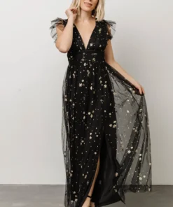 Soi Dresses Nova Shimmer Maxi Dress | Black + Gold