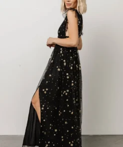 Soi Dresses Nova Shimmer Maxi Dress | Black + Gold