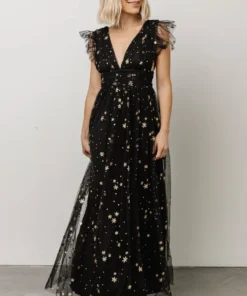 Soi Dresses Nova Shimmer Maxi Dress | Black + Gold