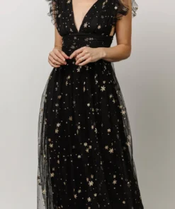 Soi Dresses Nova Shimmer Maxi Dress | Black + Gold