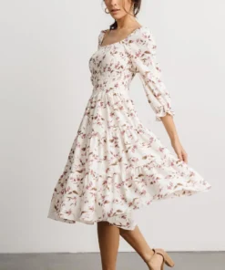 BB Custom Dresses Marta Smocked Midi Dress | Berry Floral