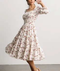 BB Custom Dresses Marta Smocked Midi Dress | Berry Floral