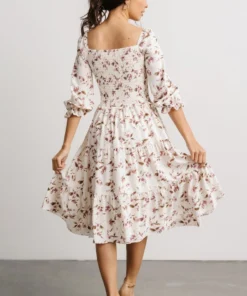 BB Custom Dresses Marta Smocked Midi Dress | Berry Floral
