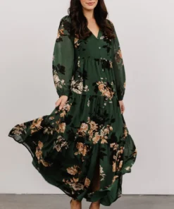 SL Margot Tiered Maxi Dress | Green Floral Dresses