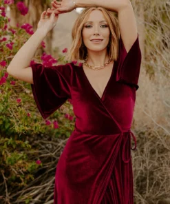 BB Custom Dresses Meghan Velvet Wrap Maxi Dress | Mulberry 20 BB Custom Dresses Meghan Velvet Wrap Maxi Dress | Mulberry