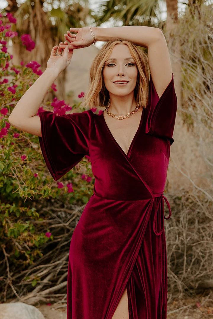 BB Custom Dresses Meghan Velvet Wrap Maxi Dress | Mulberry 4 BB Custom Dresses Meghan Velvet Wrap Maxi Dress | Mulberry