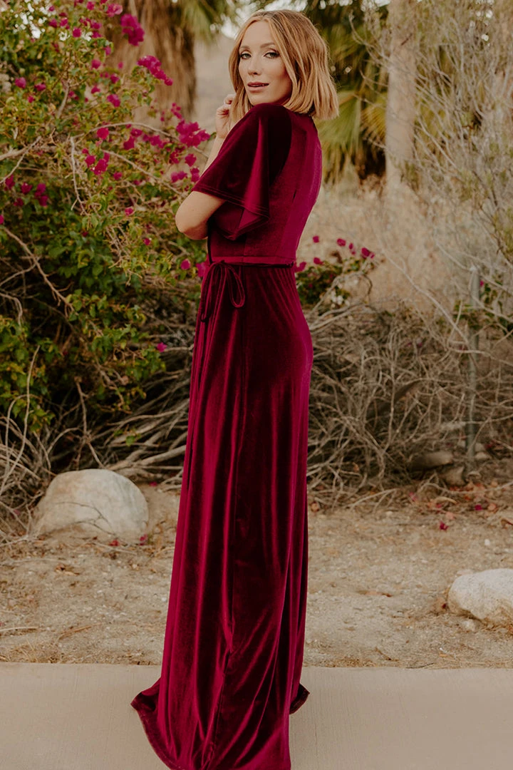 BB Custom Dresses Meghan Velvet Wrap Maxi Dress | Mulberry 3 BB Custom Dresses Meghan Velvet Wrap Maxi Dress | Mulberry