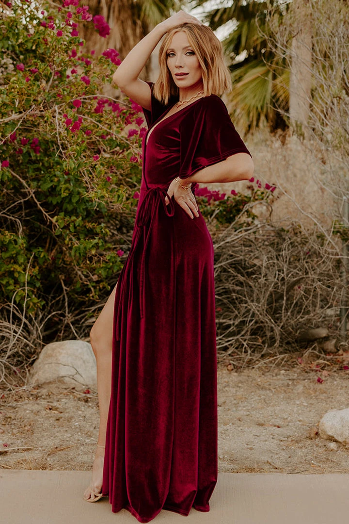 BB Custom Dresses Meghan Velvet Wrap Maxi Dress | Mulberry 2 BB Custom Dresses Meghan Velvet Wrap Maxi Dress | Mulberry