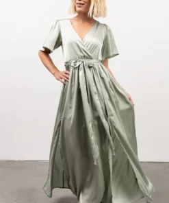 BB Custom Sicily Satin Maxi Dress | Sage
