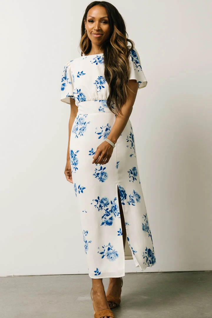 SL Eleanor Midi Dress | Cream + Blue Floral 8 SL Eleanor Midi Dress | Cream + Blue Floral