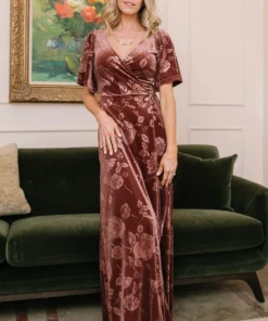 BB Custom Danielle Embossed Velvet Maxi Dress | Dusty Plum