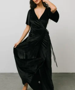 BB Custom Meghan Velvet Wrap Maxi Dress | Black Dresses 12 BB Custom Meghan Velvet Wrap Maxi Dress | Black Dresses