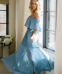 BB Custom Victoria Off Shoulder Maxi Dress | Light Blue