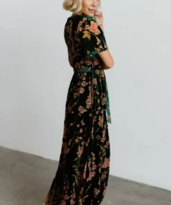 BB Custom Uma Velvet Maxi Dress | Green Floral 23 BB Custom Uma Velvet Maxi Dress | Green Floral