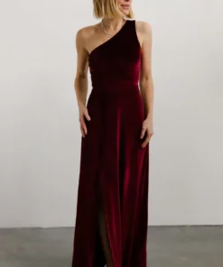 BB Custom Tatiana Velvet One Shoulder Maxi Dress | Merlot Dresses