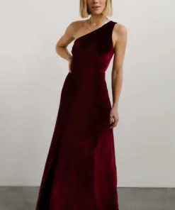 BB Custom Tatiana Velvet One Shoulder Maxi Dress | Merlot Dresses