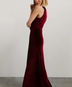 BB Custom Tatiana Velvet One Shoulder Maxi Dress | Merlot Dresses