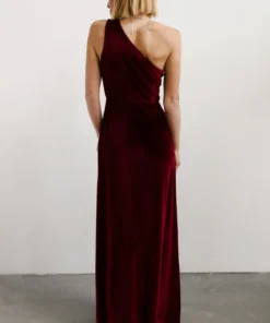 BB Custom Tatiana Velvet One Shoulder Maxi Dress | Merlot Dresses