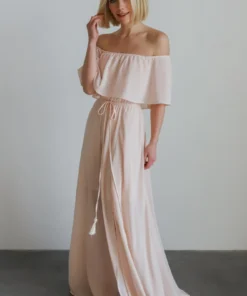 BB Custom Victoria Off Shoulder Maxi Dress | Blush
