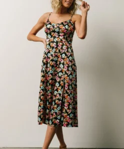 Agnes Slip Midi Dress | Black Multi Floral