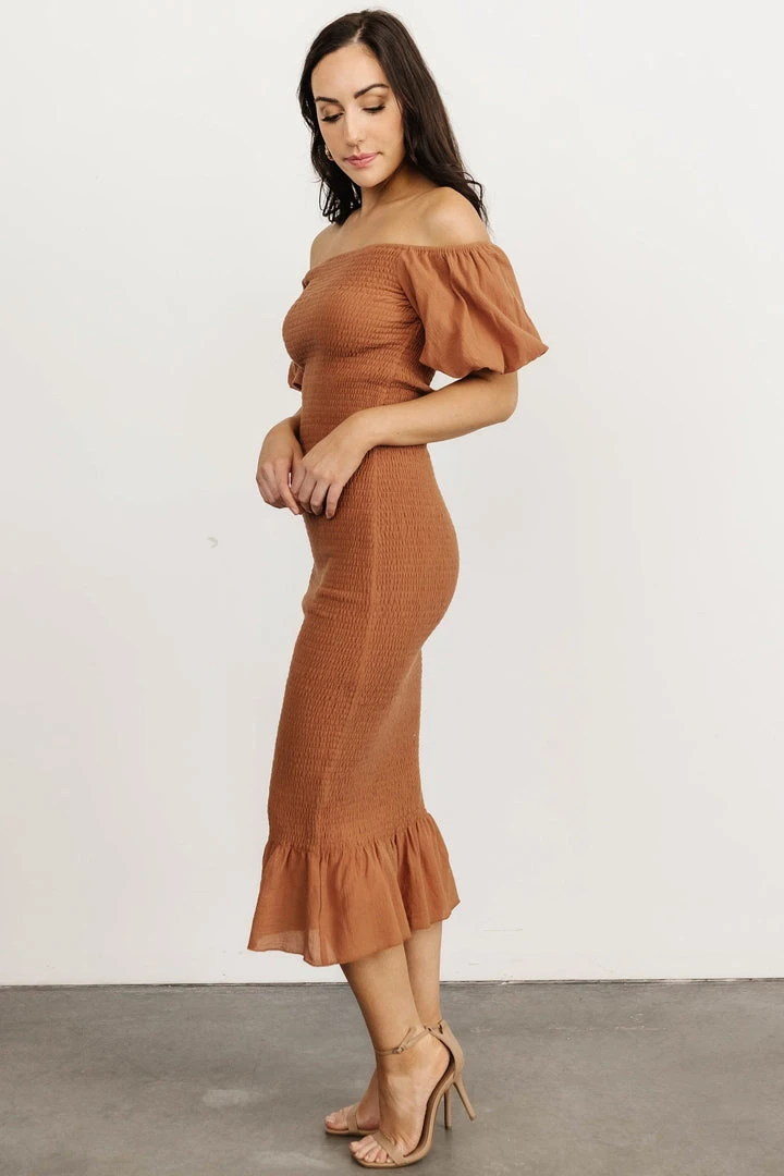 RR Alana Smocked Midi Dress | Mocha 5 RR Alana Smocked Midi Dress | Mocha