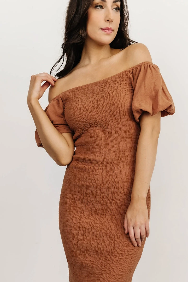 RR Alana Smocked Midi Dress | Mocha 3 RR Alana Smocked Midi Dress | Mocha