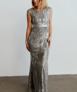 RR Alessia Sequin Gown | Pewter Dresses