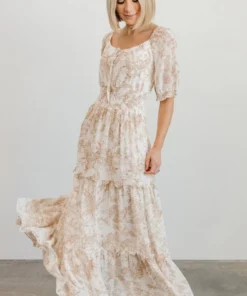 BB Custom Alice Smocked Maxi Dress | Taupe Print 10 BB Custom Alice Smocked Maxi Dress | Taupe Print