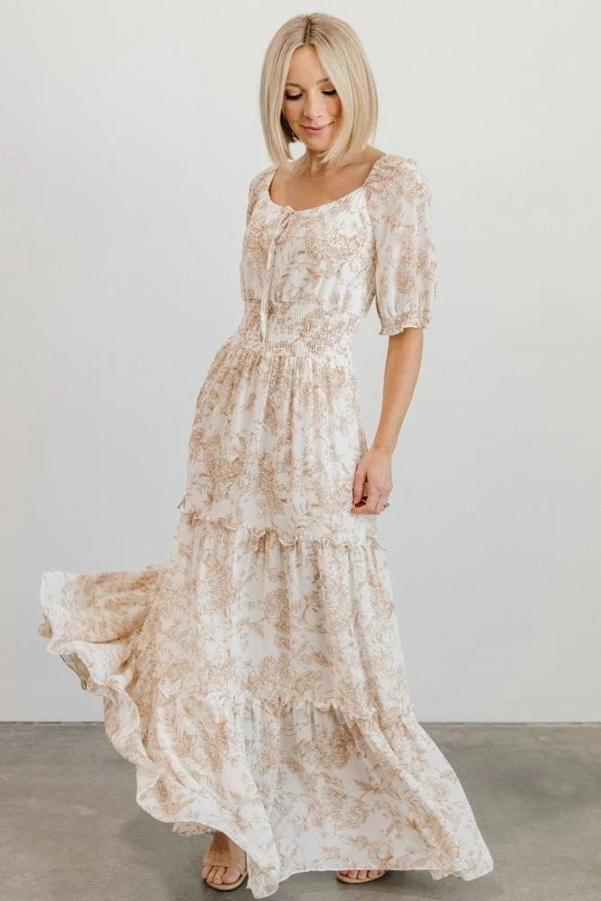 BB Custom Alice Smocked Maxi Dress | Taupe Print 3 BB Custom Alice Smocked Maxi Dress | Taupe Print
