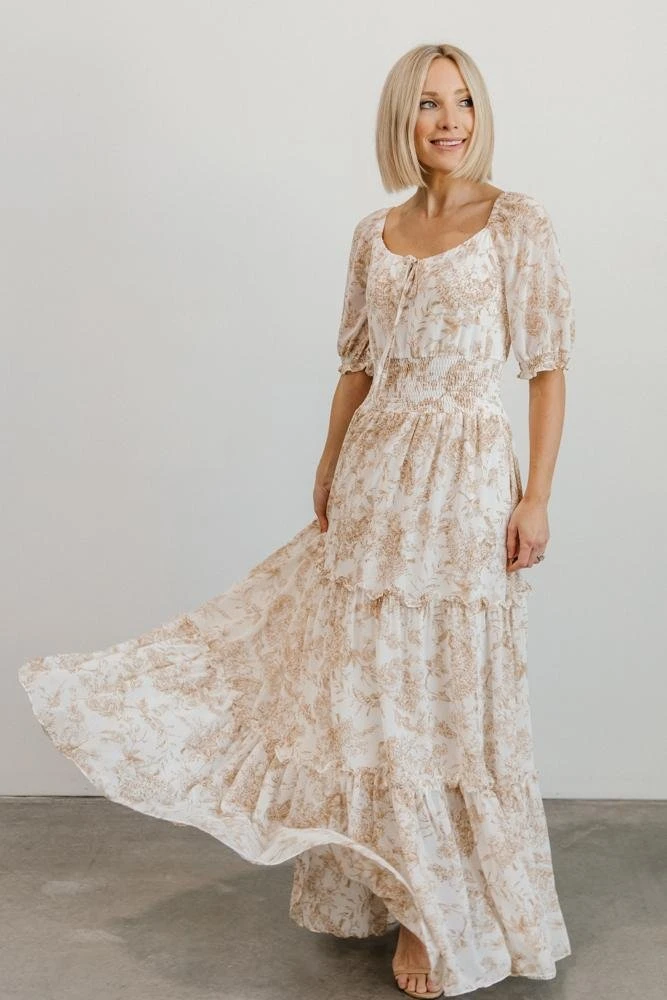 BB Custom Alice Smocked Maxi Dress | Taupe Print 1 BB Custom Alice Smocked Maxi Dress | Taupe Print