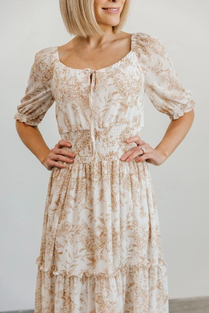 BB Custom Alice Smocked Maxi Dress | Taupe Print 4 BB Custom Alice Smocked Maxi Dress | Taupe Print