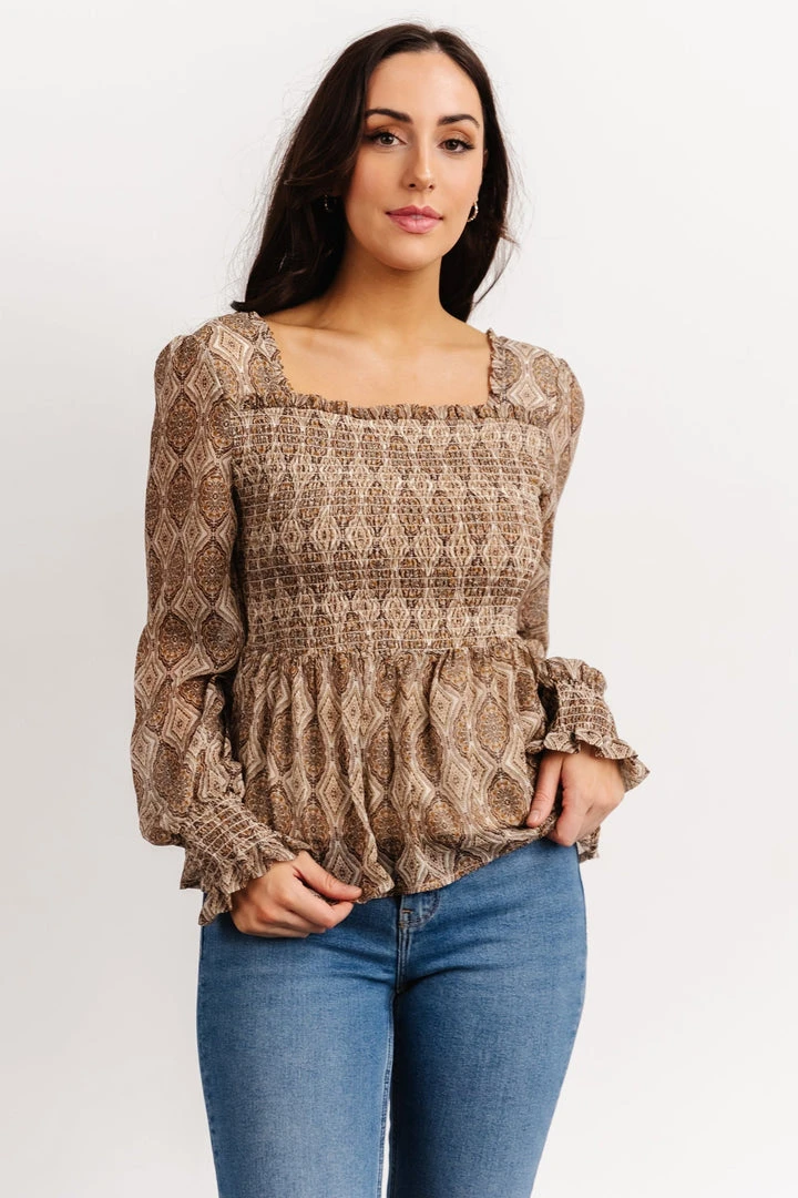 IL Alvina Smocked Top | Brown Multi Print 6 IL Alvina Smocked Top | Brown Multi Print
