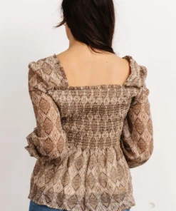 IL Alvina Smocked Top | Brown Multi Print