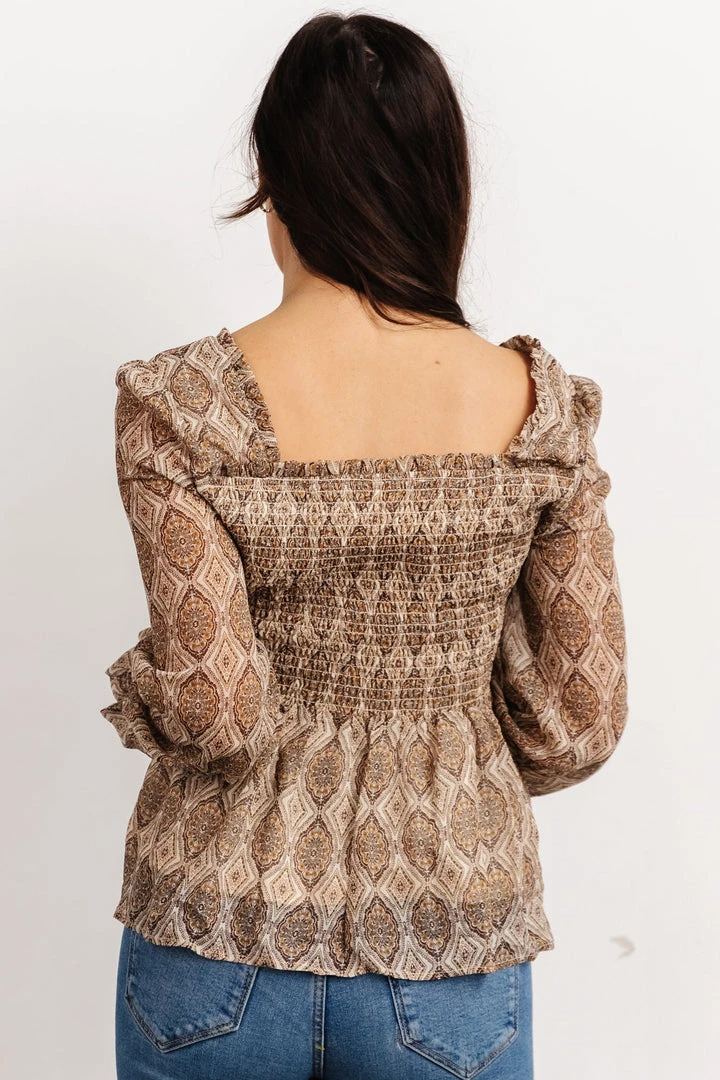 IL Alvina Smocked Top | Brown Multi Print 2 IL Alvina Smocked Top | Brown Multi Print