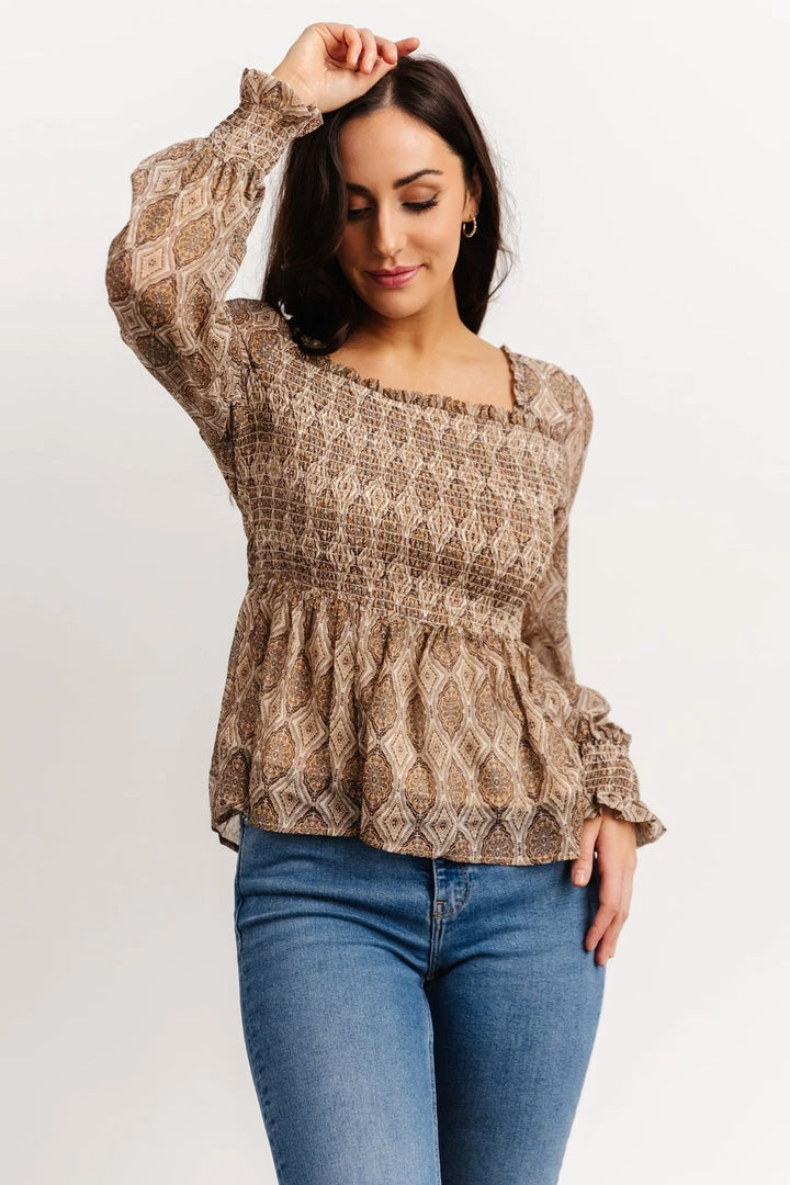 IL Alvina Smocked Top | Brown Multi Print 5 IL Alvina Smocked Top | Brown Multi Print