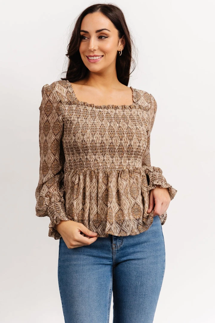 IL Alvina Smocked Top | Brown Multi Print 1 IL Alvina Smocked Top | Brown Multi Print