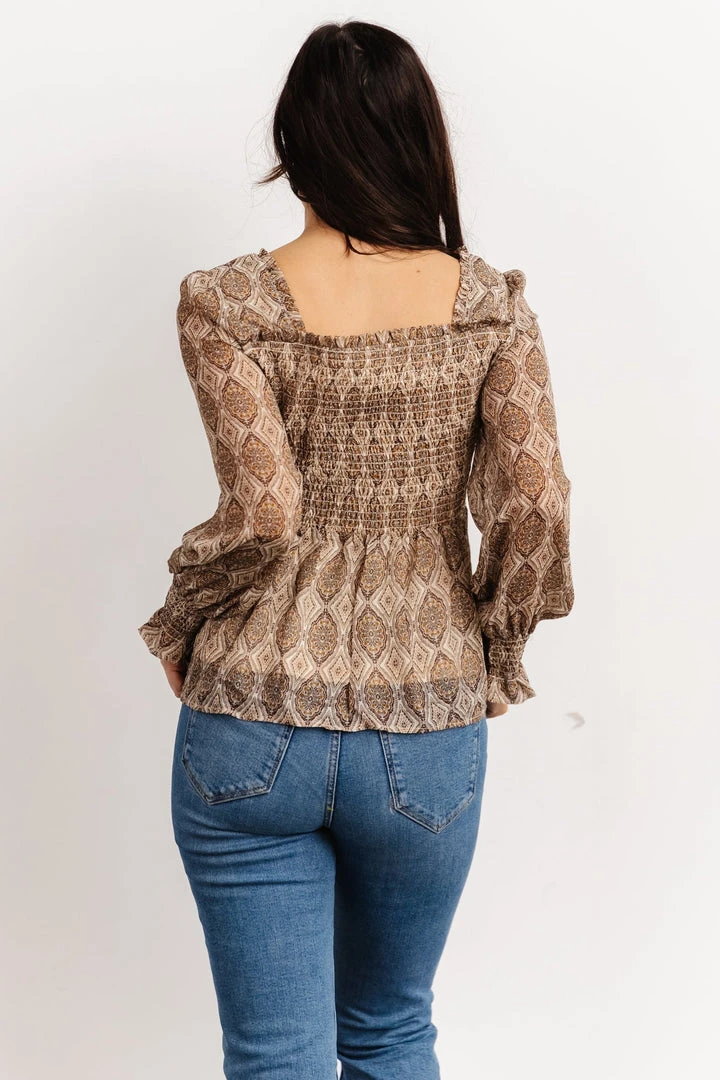 IL Alvina Smocked Top | Brown Multi Print 3 IL Alvina Smocked Top | Brown Multi Print