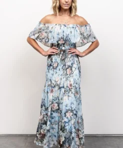 JH Amalfi Smocked Maxi Dress | Blue Floral Dresses