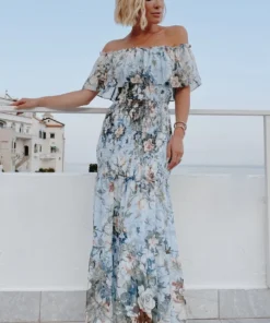 JH Amalfi Smocked Maxi Dress | Blue Floral Dresses