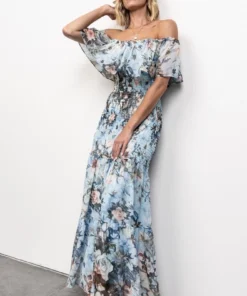 JH Amalfi Smocked Maxi Dress | Blue Floral Dresses