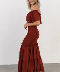 JH Dresses Amalfi Smocked Maxi Dress | Rust 18 JH Dresses Amalfi Smocked Maxi Dress | Rust