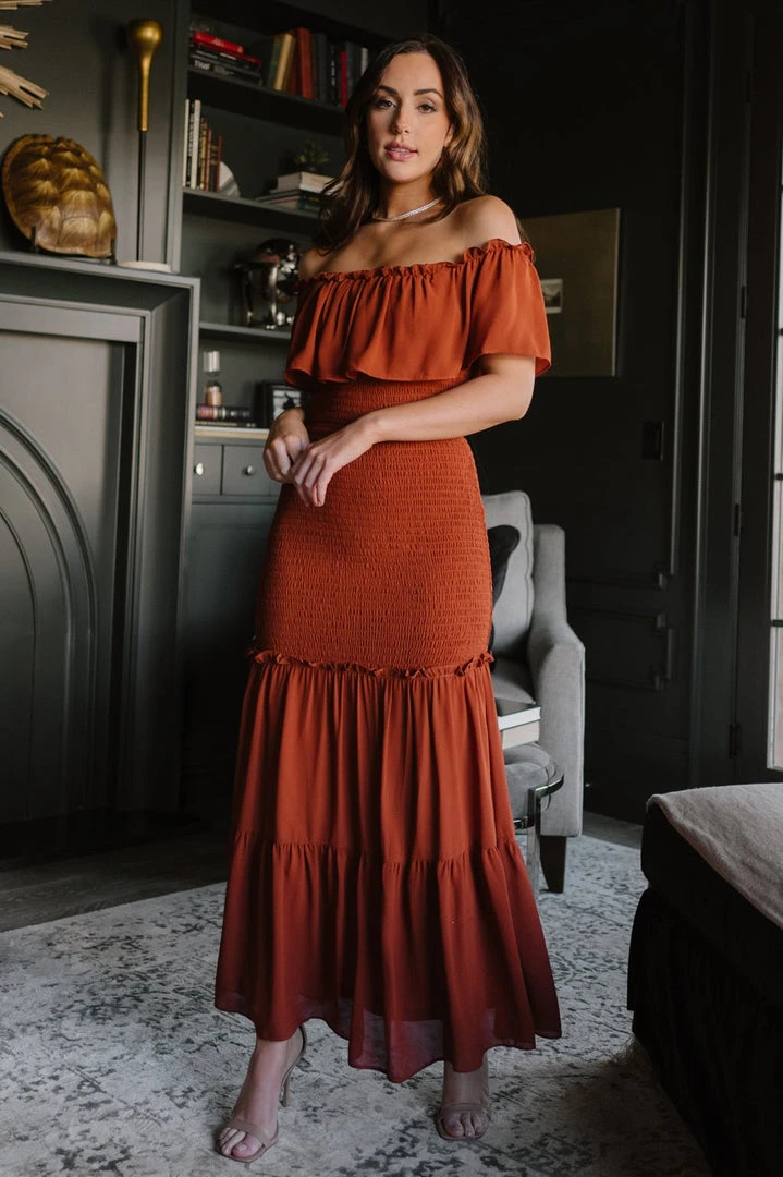 JH Dresses Amalfi Smocked Maxi Dress | Rust 1 JH Dresses Amalfi Smocked Maxi Dress | Rust
