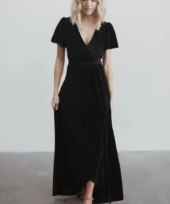 BB Custom Andi Ribbed Velvet Wrap Dress | Black