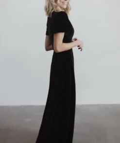 BB Custom Andi Ribbed Velvet Wrap Dress | Black