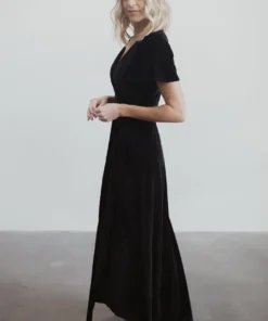 BB Custom Andi Ribbed Velvet Wrap Dress | Black